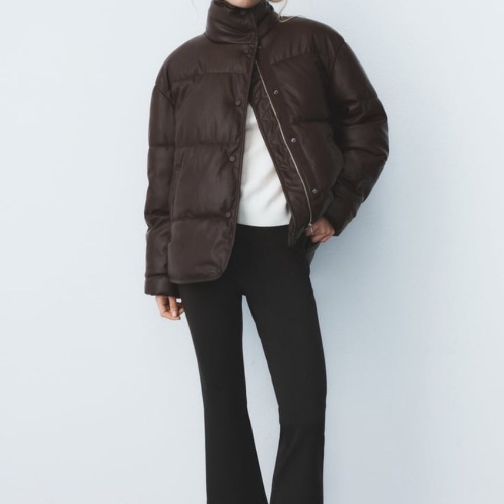 Burgundy/Brown FAUX LEATHER PUFFER - Picture 2 of 7